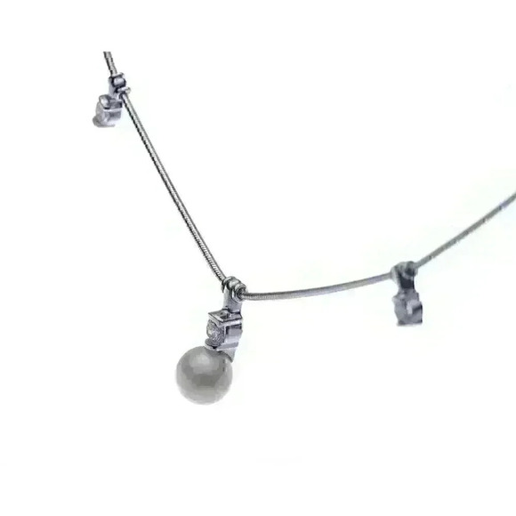 Jose Hess 18kt White Gold Diamond and Pearl Necklace 15.5" .30CTW - Picture 3 of 10